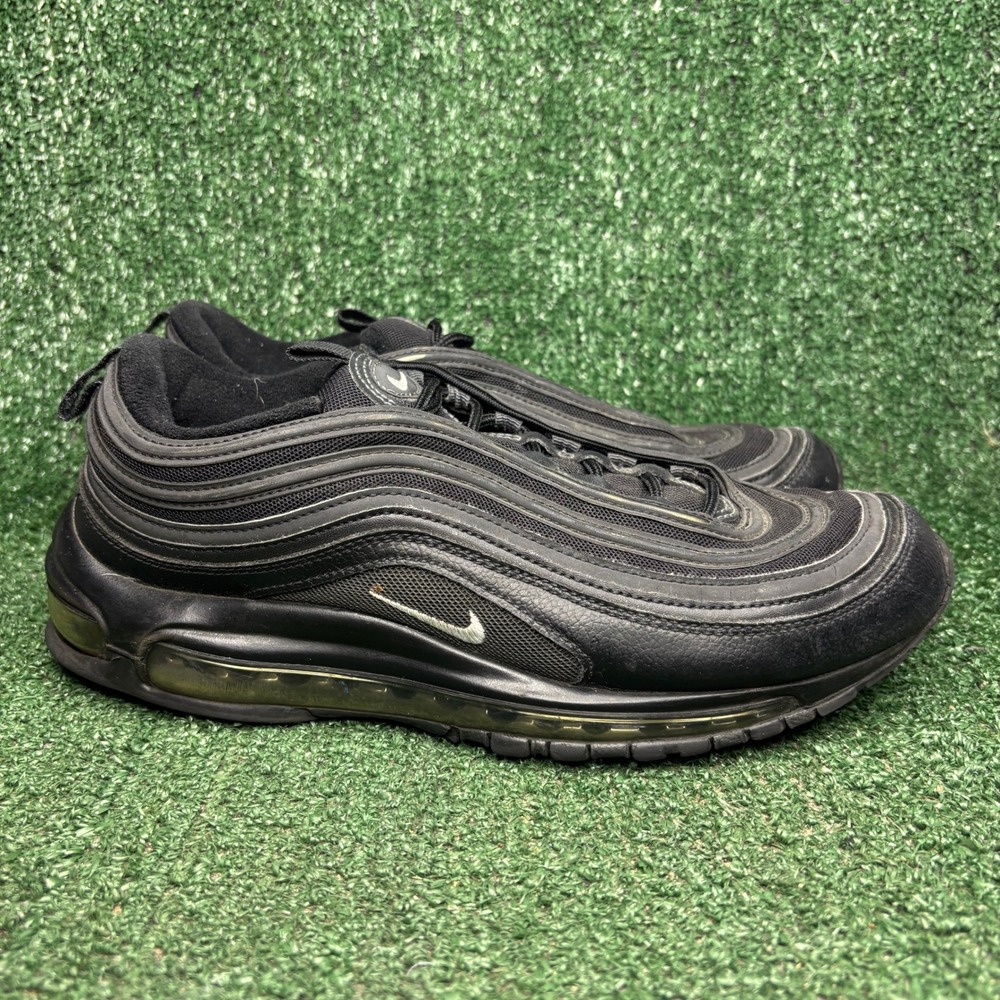 Nike Air Max 97 Triple Black Leather Mesh Streetwear Running Shoes Mens Size 9.5